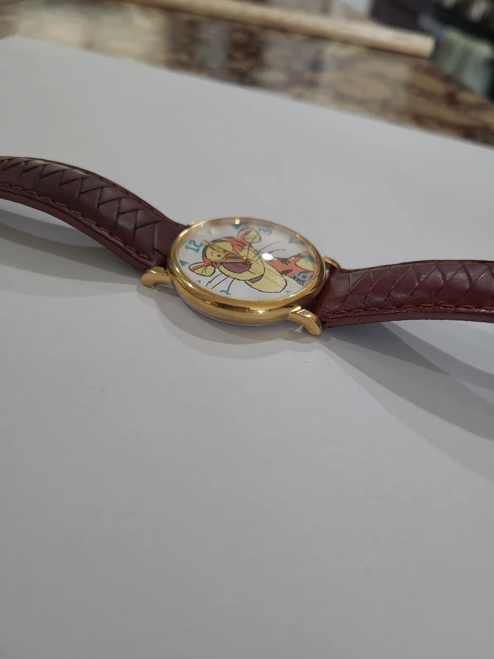 Timex Tigger Dial Watch with Gold-Tone Case and Brown Leather Strap
